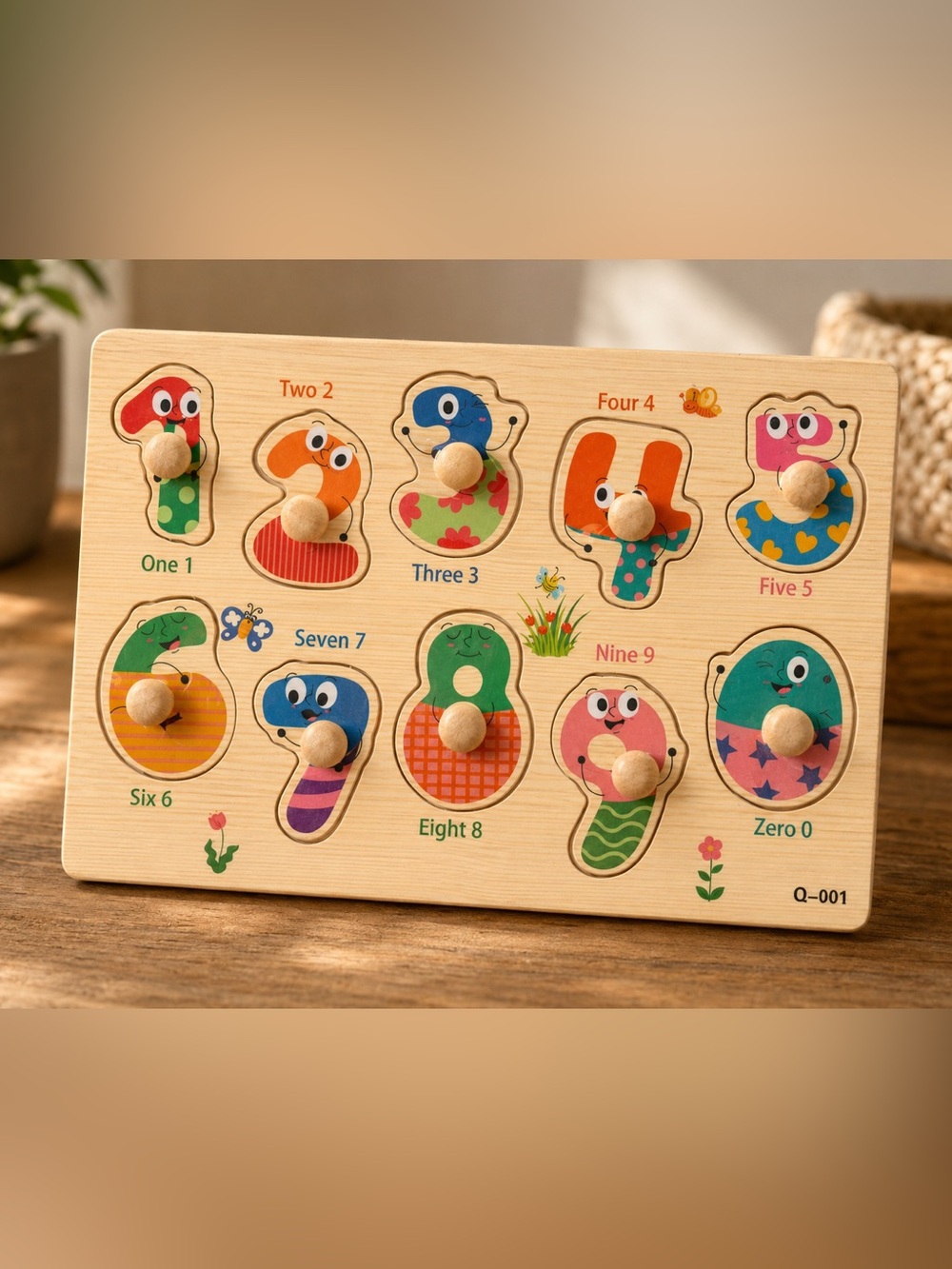 Wooden Number Puzzle Board - Colorful Number Characters